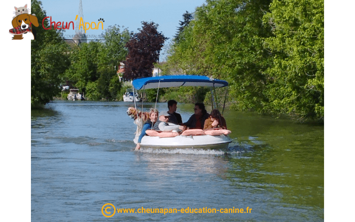 Cani-Séjour en Vendée Balade en barque sur le marais poitevin une partie du groupe dans une barque