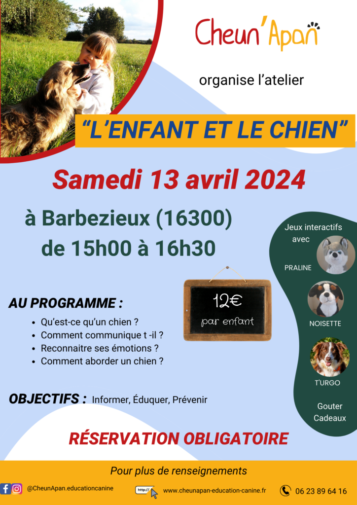 Affiche atelier L'enfant et le chien avril 2024