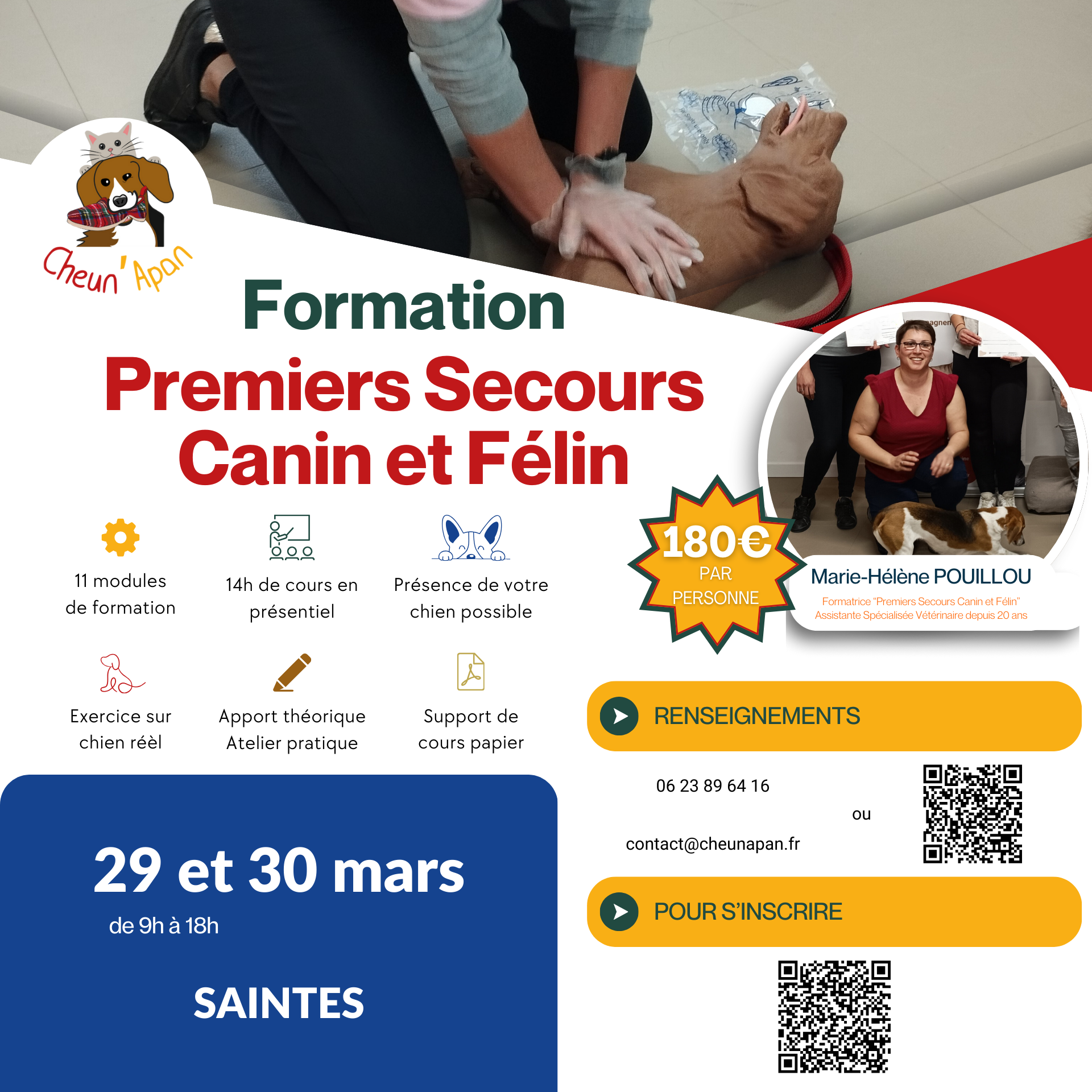 Formation "Premiers Secours Canin et Félin" à Saintes (Charente Maritime)